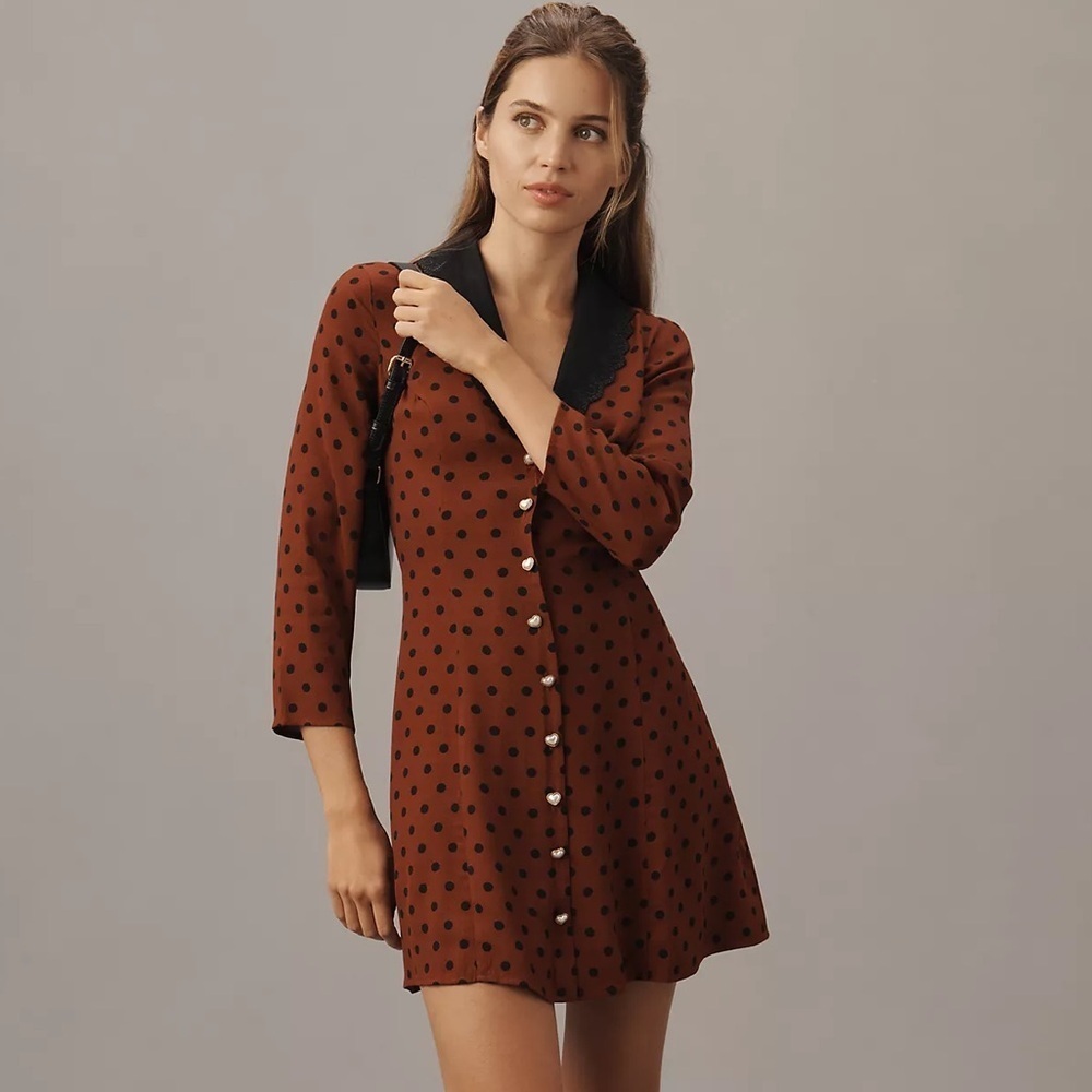 NWT! Reformation Galene Mini Dress - Fig Jam Polka Dot 🧱